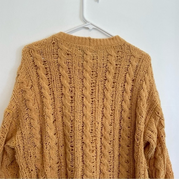AMERICAN EAGLE Impossibly Soft Cable Knit Chenille Sweater Solid Mustard Yellow - Picture 13 of 16